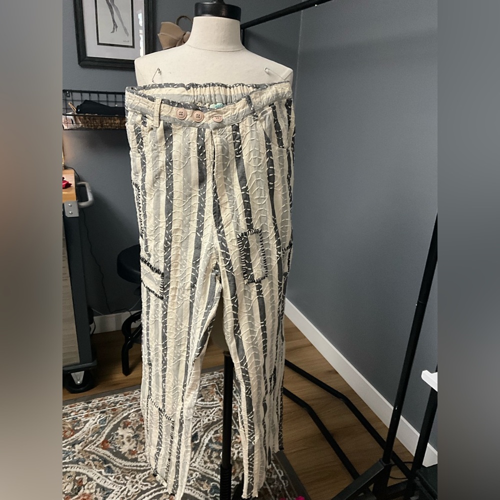 Striped Button-Front Pants